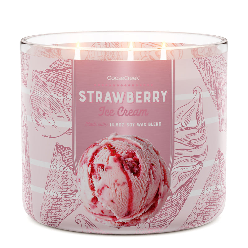 Strawberry Ice Cream 3-Wick Candle 534dn qhubu dqgsn 645u8